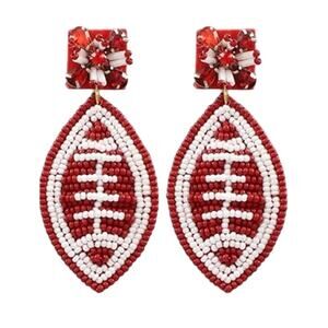 Red & White Beaded Football Earrings l Football Earrings l Game Day Earrings